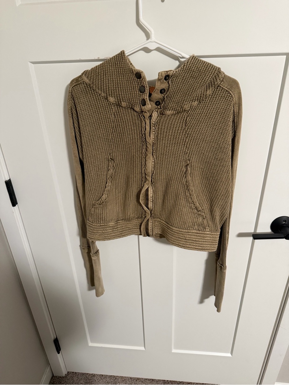 Free People Olive Knit Zip-Up Hoodie